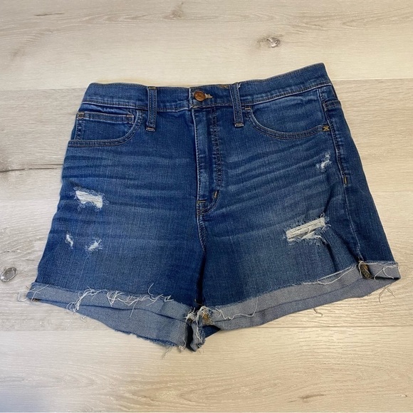 Madewell Roadtripper High Rise Raw Hem Jean Shorts, Medium Wash, Size 27 - Picture 1 of 10